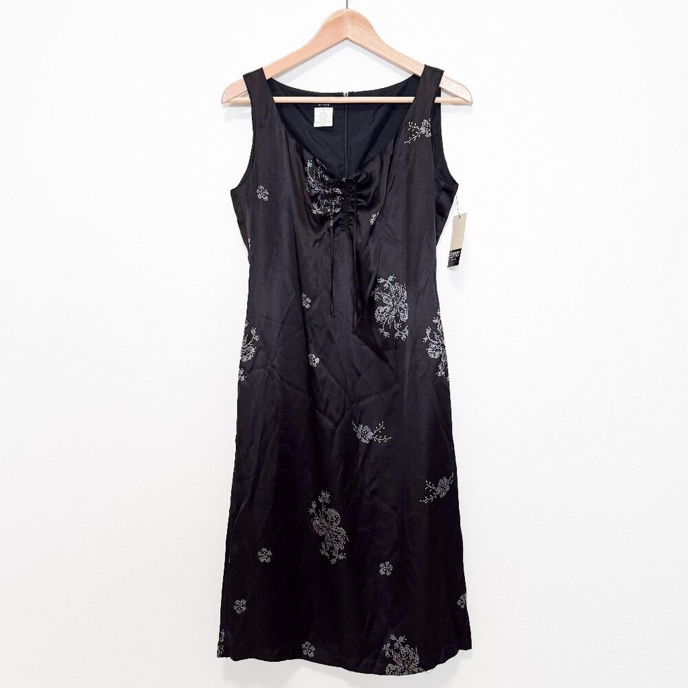NWT Vintage 90s Y2K ESPRIT Black Satin Slip Dress Size 7/8
